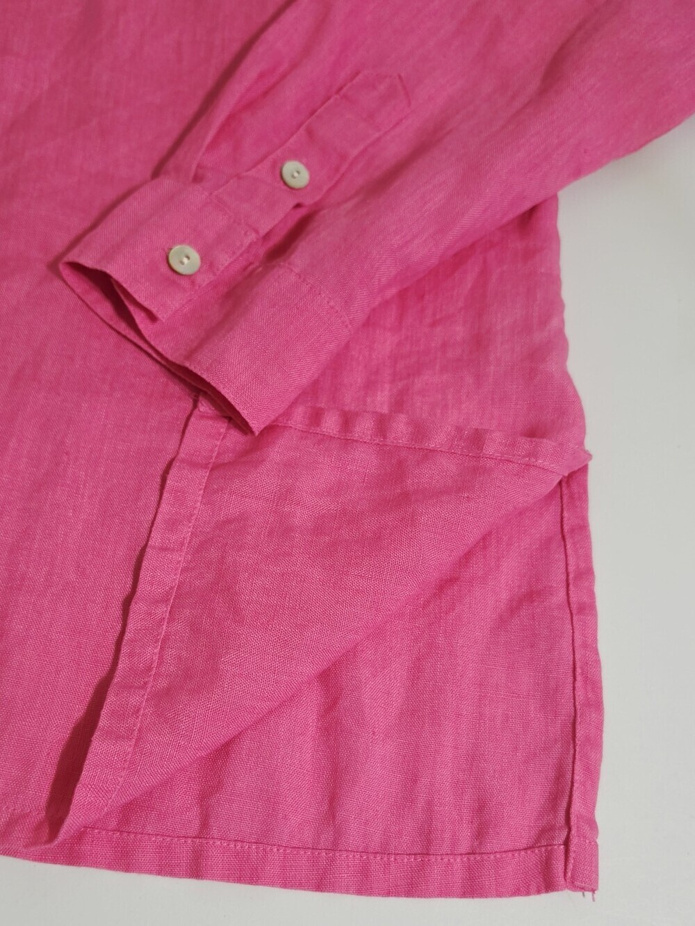 Chico’s Size Med Pink 100% Linen Button Front Shirt Tunic Long Sleeve Coastal - Picture 9 of 12